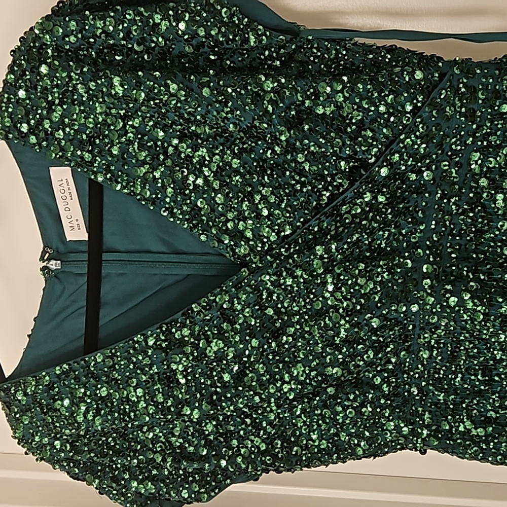 Mac DuggalSequined Short Sleeve Wrap Over Cocktail Dress - Picture 5 of 6